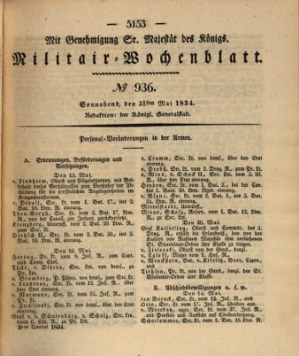 Militär-Wochenblatt Samstag 31. Mai 1834