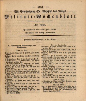 Militär-Wochenblatt Samstag 14. Juni 1834