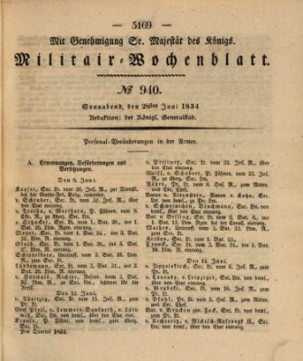 Militär-Wochenblatt Samstag 28. Juni 1834