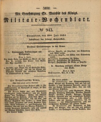 Militär-Wochenblatt Samstag 19. Juli 1834