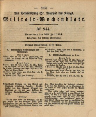 Militär-Wochenblatt Samstag 26. Juli 1834