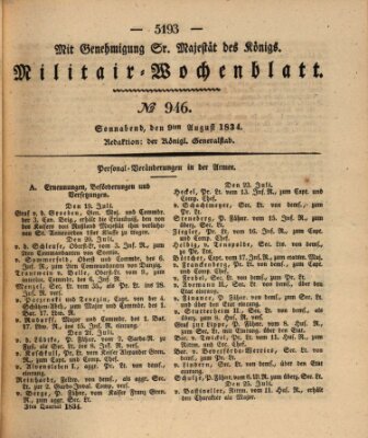 Militär-Wochenblatt Samstag 9. August 1834