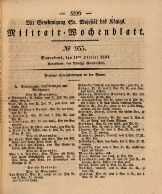 Militär-Wochenblatt Samstag 11. Oktober 1834