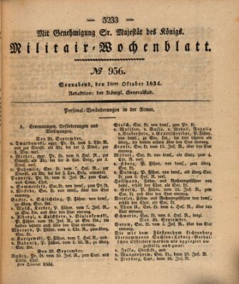 Militär-Wochenblatt Samstag 18. Oktober 1834