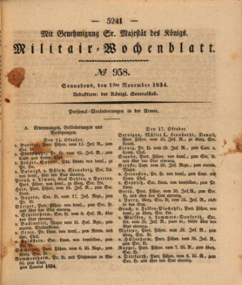 Militär-Wochenblatt Samstag 1. November 1834