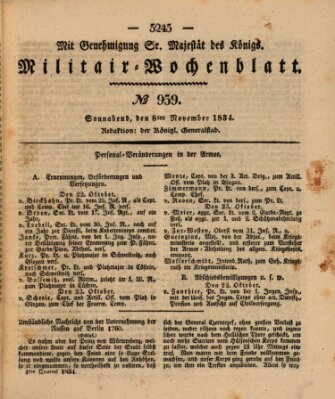 Militär-Wochenblatt Samstag 8. November 1834