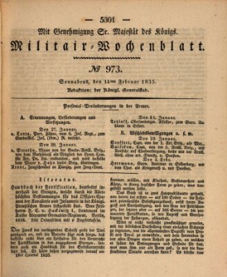 Militär-Wochenblatt Samstag 14. Februar 1835