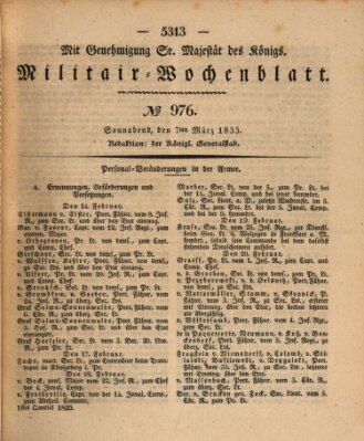 Militär-Wochenblatt Samstag 7. März 1835