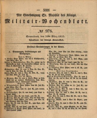 Militär-Wochenblatt Samstag 21. März 1835