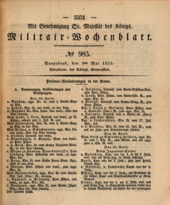 Militär-Wochenblatt Samstag 9. Mai 1835