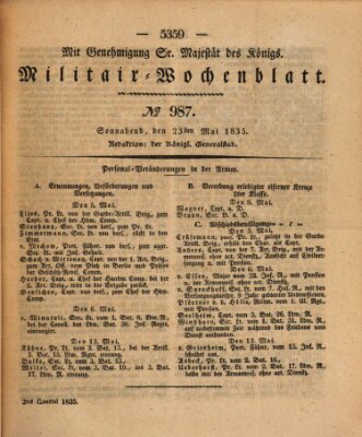 Militär-Wochenblatt Samstag 23. Mai 1835