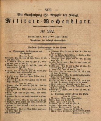 Militär-Wochenblatt Samstag 27. Juni 1835