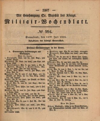 Militär-Wochenblatt Samstag 11. Juli 1835