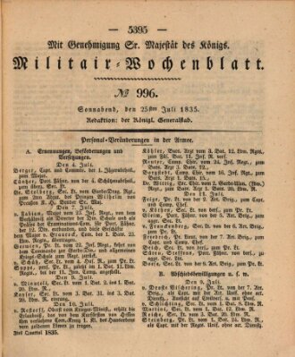 Militär-Wochenblatt Samstag 25. Juli 1835