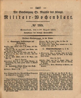 Militär-Wochenblatt Samstag 15. August 1835