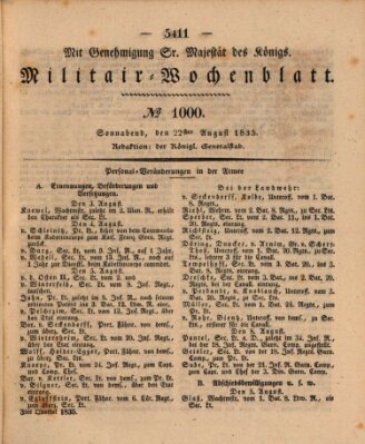 Militär-Wochenblatt Samstag 22. August 1835