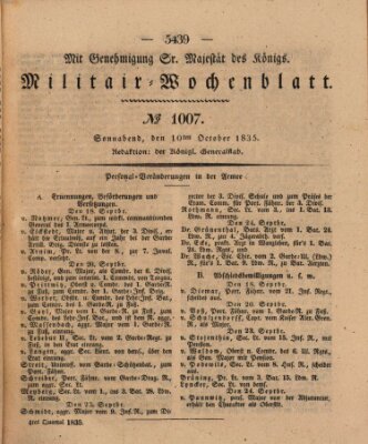 Militär-Wochenblatt Samstag 10. Oktober 1835