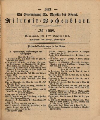 Militär-Wochenblatt Samstag 17. Oktober 1835