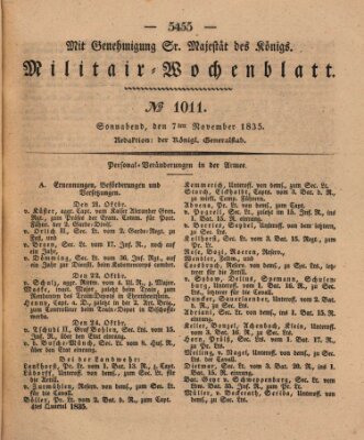 Militär-Wochenblatt Samstag 7. November 1835