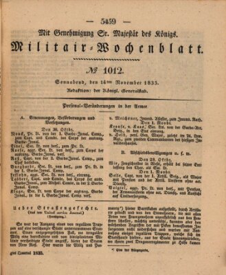 Militär-Wochenblatt Samstag 14. November 1835