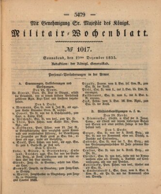 Militär-Wochenblatt Samstag 19. Dezember 1835