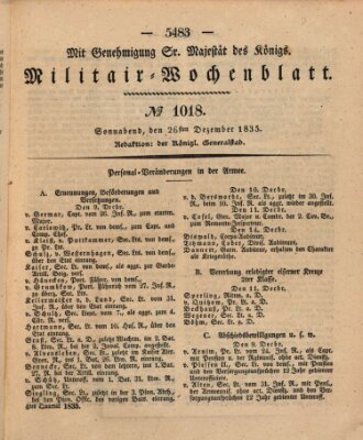 Militär-Wochenblatt Samstag 26. Dezember 1835