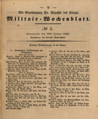 Militär-Wochenblatt Samstag 16. Januar 1836