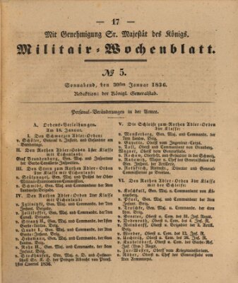 Militär-Wochenblatt Samstag 30. Januar 1836