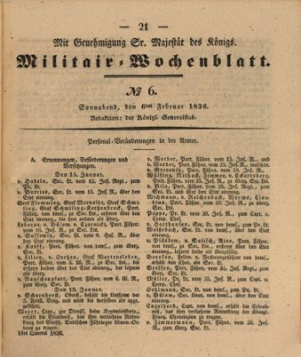 Militär-Wochenblatt Samstag 6. Februar 1836