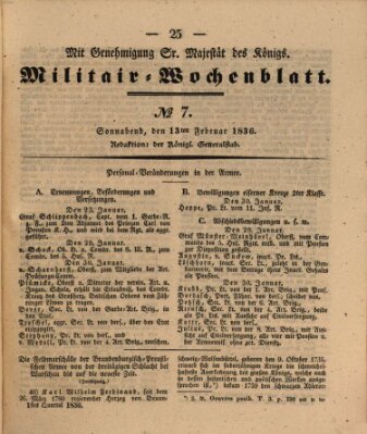 Militär-Wochenblatt Samstag 13. Februar 1836