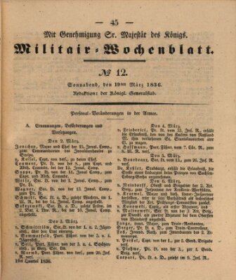 Militär-Wochenblatt Samstag 19. März 1836