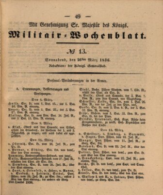 Militär-Wochenblatt Samstag 26. März 1836