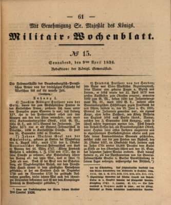 Militär-Wochenblatt Samstag 9. April 1836