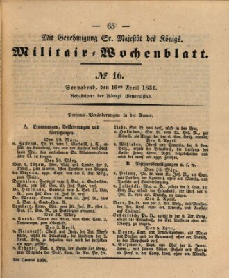 Militär-Wochenblatt Samstag 16. April 1836