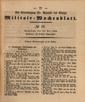 Militär-Wochenblatt Samstag 7. Mai 1836