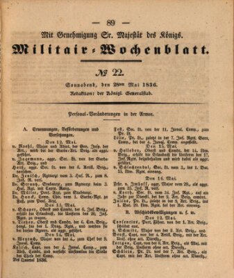 Militär-Wochenblatt Samstag 28. Mai 1836