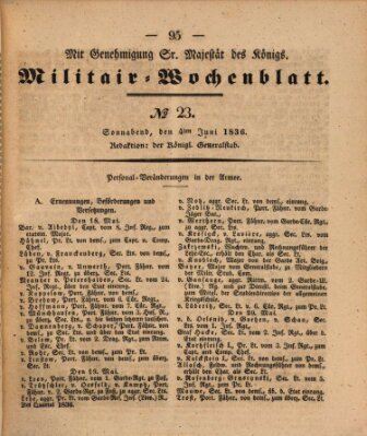 Militär-Wochenblatt Samstag 4. Juni 1836