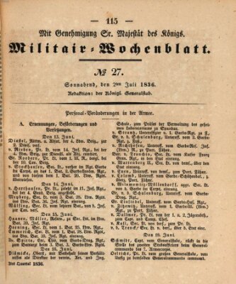 Militär-Wochenblatt Samstag 2. Juli 1836