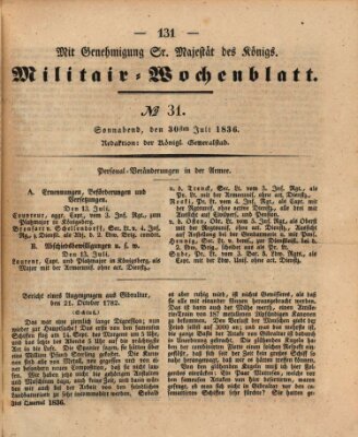 Militär-Wochenblatt Samstag 30. Juli 1836