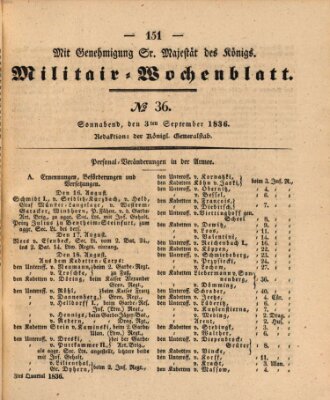 Militär-Wochenblatt Samstag 3. September 1836