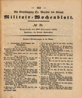 Militär-Wochenblatt Samstag 24. September 1836