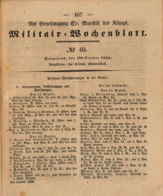 Militär-Wochenblatt Samstag 1. Oktober 1836