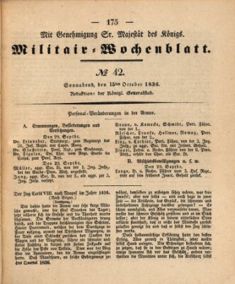 Militär-Wochenblatt Samstag 15. Oktober 1836