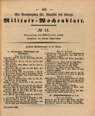 Militär-Wochenblatt Samstag 29. Oktober 1836