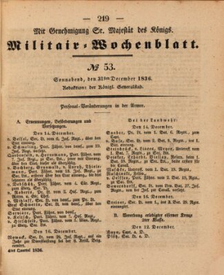 Militär-Wochenblatt Samstag 31. Dezember 1836