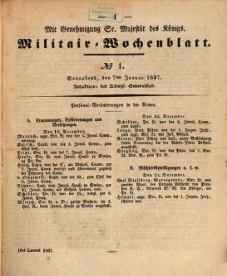 Militär-Wochenblatt Samstag 7. Januar 1837