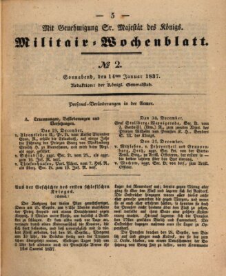 Militär-Wochenblatt Samstag 14. Januar 1837