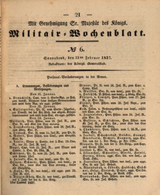 Militär-Wochenblatt Samstag 11. Februar 1837