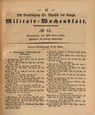 Militär-Wochenblatt Samstag 25. März 1837