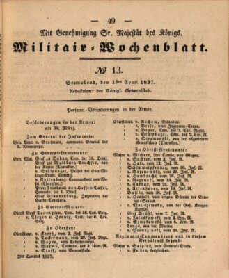 Militär-Wochenblatt Samstag 1. April 1837